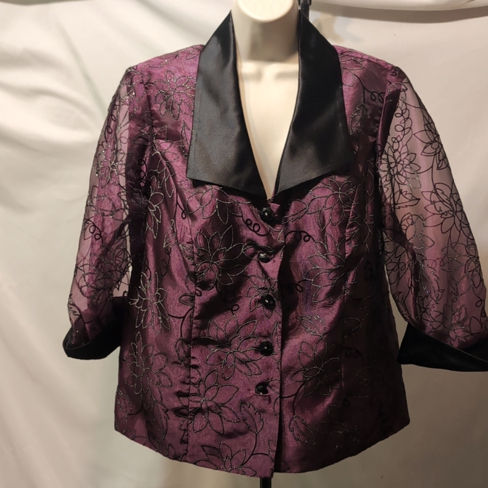 Dressbarn Woman Collection purple  button up dress jacket sheer sleeves size 16W